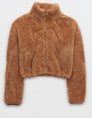 OFFLINE By Aerie Fluffy Sherpa Cropped Full Zip Sweatshirt