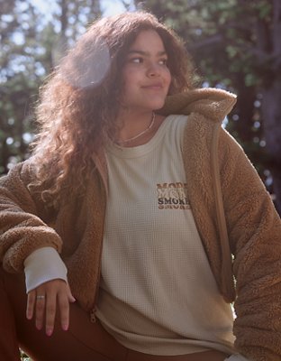 OFFLINE By Aerie Fluffy Sherpa Cropped Full Zip Sweatshirt