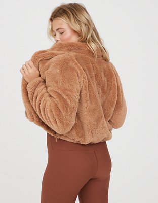 OFFLINE By Aerie Fluffy Sherpa Cropped Full Zip Sweatshirt
