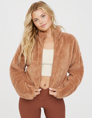 OFFLINE By Aerie Fluffy Sherpa Cropped Full Zip Sweatshirt