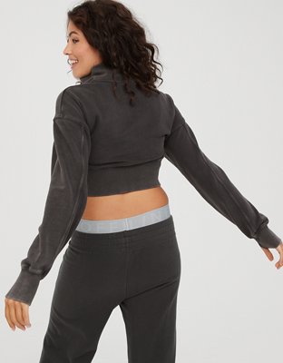 OFFLINE By Aerie Throw-Back Corset Cropped Quarter Zip