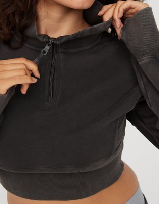 OFFLINE By Aerie Throw-Back Corset Cropped Quarter Zip
