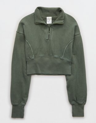 OFFLINE By Aerie Throw-Back Corset Cropped Quarter Zip