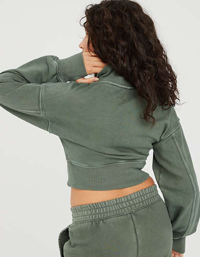 OFFLINE By Aerie Throw-Back Corset Cropped Quarter Zip