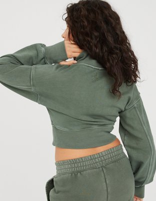 OFFLINE By Aerie Throw-Back Corset Cropped Quarter Zip