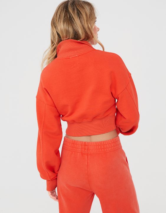 OFFLINE By Aerie Throw-Back Corset Cropped Quarter Zip
