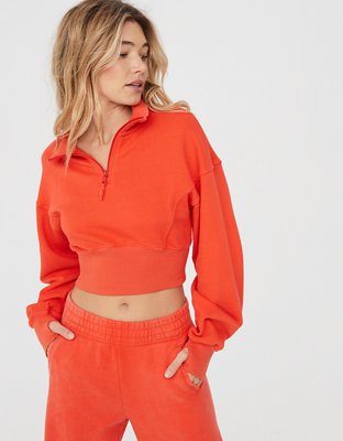 OFFLINE By Aerie Throw-Back Corset Cropped Quarter Zip