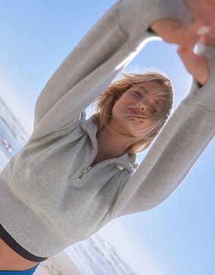 OFFLINE By Aerie Throw-Back Corset Cropped Quarter Zip