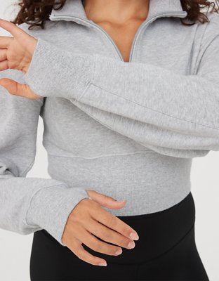 OFFLINE By Aerie Throw-Back Corset Cropped Quarter Zip