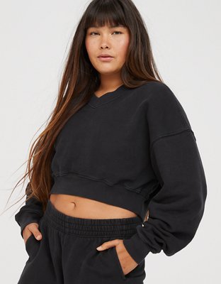 V neck sale cropped sweatshirt