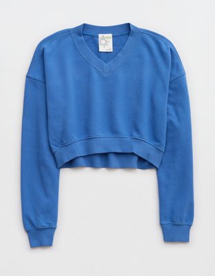 OFFLINE By Aerie Throw-Back Cropped V Neck Sweatshirt