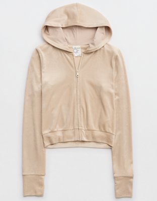 Buy Velour Shine Logo Full-Zip Crop Hoodie - Order Hoodies