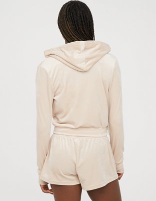 OFFLINE By Aerie Bright Lights Hoodie Cortada de Velour con Cierre Completo