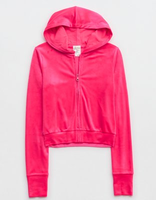 OFFLINE By Aerie Bright Lights Velour Cropped Full Zip Hoodie