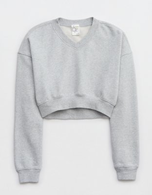 Женские худи Aerie OFFLINE By Aerie Throw-Back Cropped V Neck Sweatshirt — фото 3