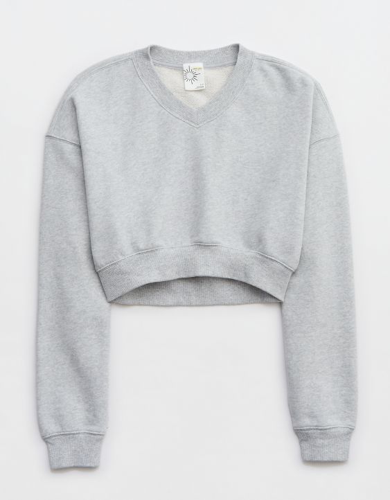 OFFLINE By Aerie Throw-Back Cropped V Neck Sweatshirt