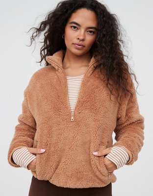 Aerie Sherpa Burnt Orange Pullover Plush Oversized Medium Womans