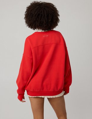 Женские толстовки Offline By Aerie Cloud Fleece Oversized Crewneck, цвет: Яркий красный — фото 2