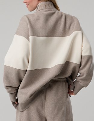 Женские толстовки Offline By Aerie Cloud Fleece Quarter Zip, цвет: Меланжевый серо-коричневый — фото 2
