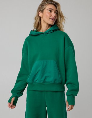 OFFLINE By Aerie Cloud Fleece Aqua Nylon Hoodie