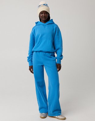OFFLINE By Aerie Cloud Fleece Aqua Nylon Hoodie