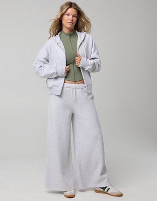 Женские толстовки Offline By Aerie Cloud Fleece Classic Full Zip, цвет: Светлый меланжевый серый — фото 8