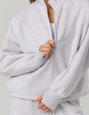 Женские толстовки Offline By Aerie Cloud Fleece Seamed Full Zip, цвет: Светлый меланжевый серый — фото 5