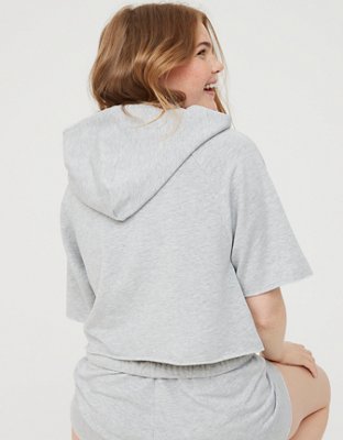 OFFLINE By Aerie OTT Fleece Short Sleeve Cropped Hoodie