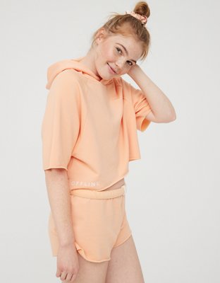 OFFLINE By Aerie OTT Fleece Short Sleeve Cropped Hoodie