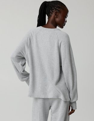 Женские свитшоты Offline By Aerie Keep It 100 Terry Long Sleeve Crewneck, цвет: Средний меланжевый серый — фото 2