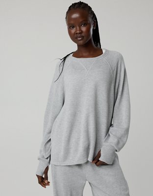 Женские свитшоты Offline By Aerie Keep It 100 Terry Long Sleeve Crewneck, цвет: Средний меланжевый серый — фото 5