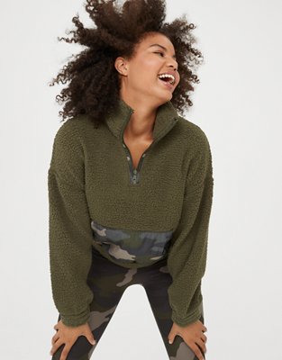 ae fuzzy sherpa quarter zip sweatshirt