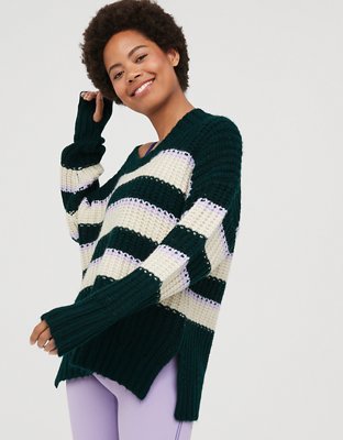 aerie, Sweaters, Aerie Green Chunky Knit Sweater With Side Slit