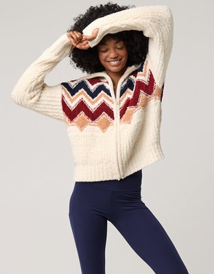 OFFLINE By Aerie Marshmallow Moves Graphic Full Zip Sweater