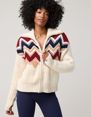 OFFLINE By Aerie Marshmallow Moves Graphic Full Zip Sweater