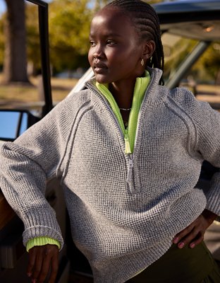 OFFLINE By Aerie Cool Down Quarter Zip Waffle Sweater | OFFLINE