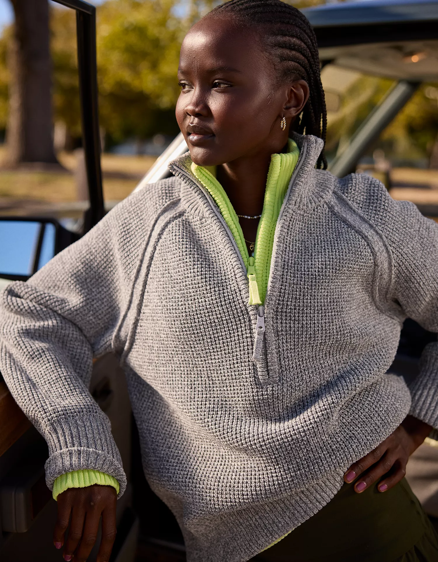 OFFLINE By Aerie Cool Down Quarter Zip Waffle Sweater