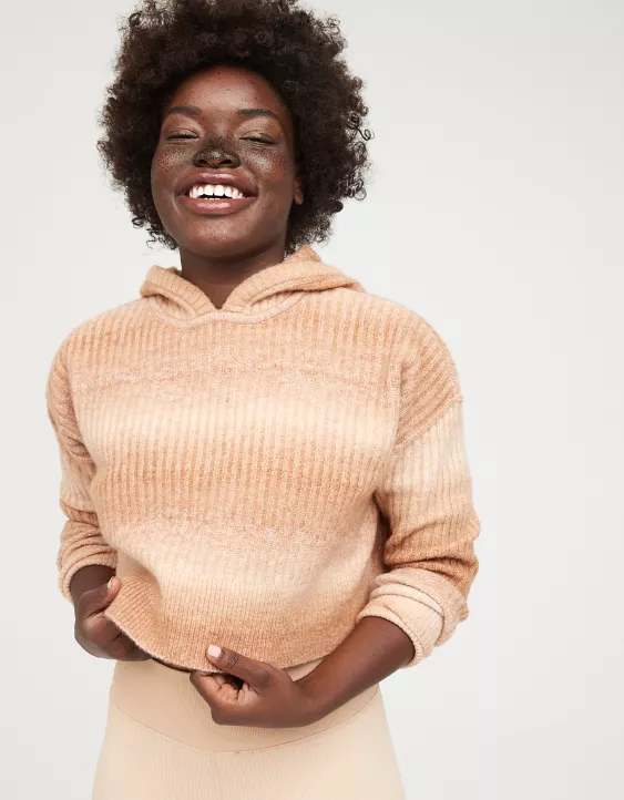 OFFLINE By Aerie Ribbed Cropped Sweater Hoodie
