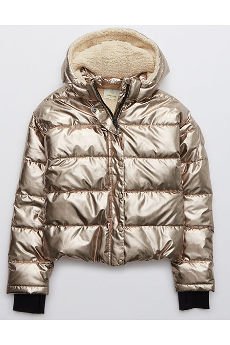 AerieOFFLINE Sherpa Lined Puffer Jacket Women's Bronze L | DailyMail