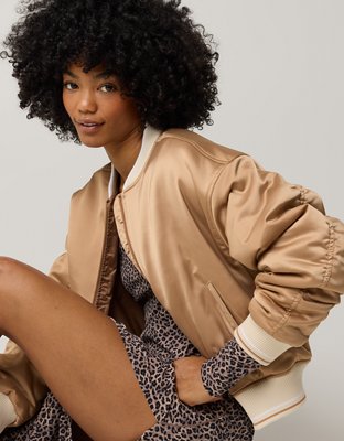 OFFLINE By Aerie Cropped Satin Bomber Jacket