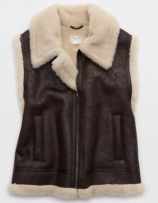 OFFLINE By Aerie Faux Leather Sherpa Vest