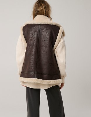 OFFLINE By Aerie Faux Leather Sherpa Vest