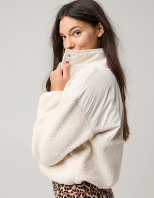 OFFLINE By Aerie Fluff Love Quarter Snap Sherpa Jacket