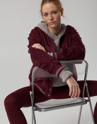 OFFLINE By Aerie Suede Bomber Jacket