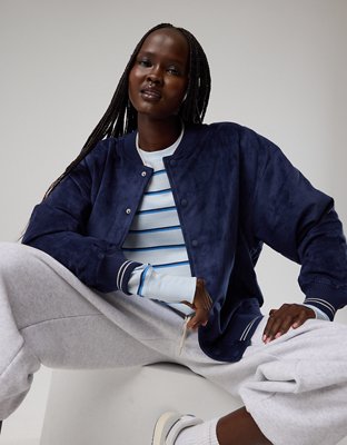 OFFLINE By Aerie Suede Bomber Jacket