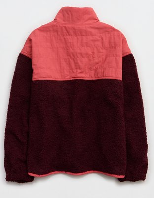 Женские куртки Offline By Aerie Fluff Love Quarter Snap, цвет: Королевский синий ягодный — фото 5