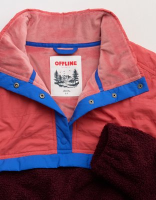 Женские куртки Offline By Aerie Fluff Love Quarter Snap, цвет: Королевский синий ягодный — фото 7