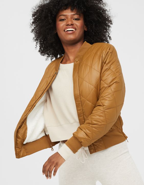OFFLINE By Aerie Sherpa Lined Puffer Bomber Jacket