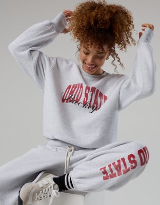 Женские толстовки Ohio State Buckeyes Offline By Aerie Crewneck, цвет: Светлый меланжевый серый — фото 2