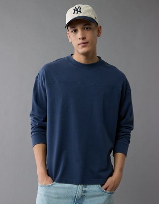 AE T-shirt Recta Manga Larga de Tejido de Punto de Gamuza